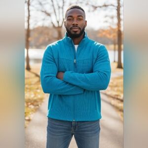 Spyder Men's/Boys Sky Blue Knit Fleece Full Zipper Sweater Jacket Sz XL Large